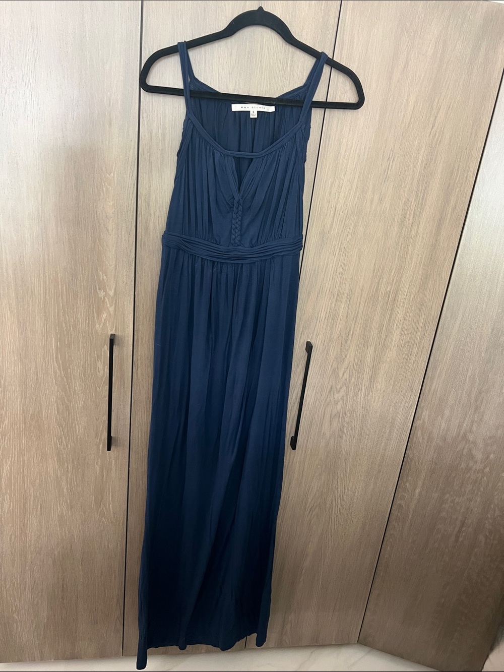 Max Studio Navy Braided-Waist Maxi Dress